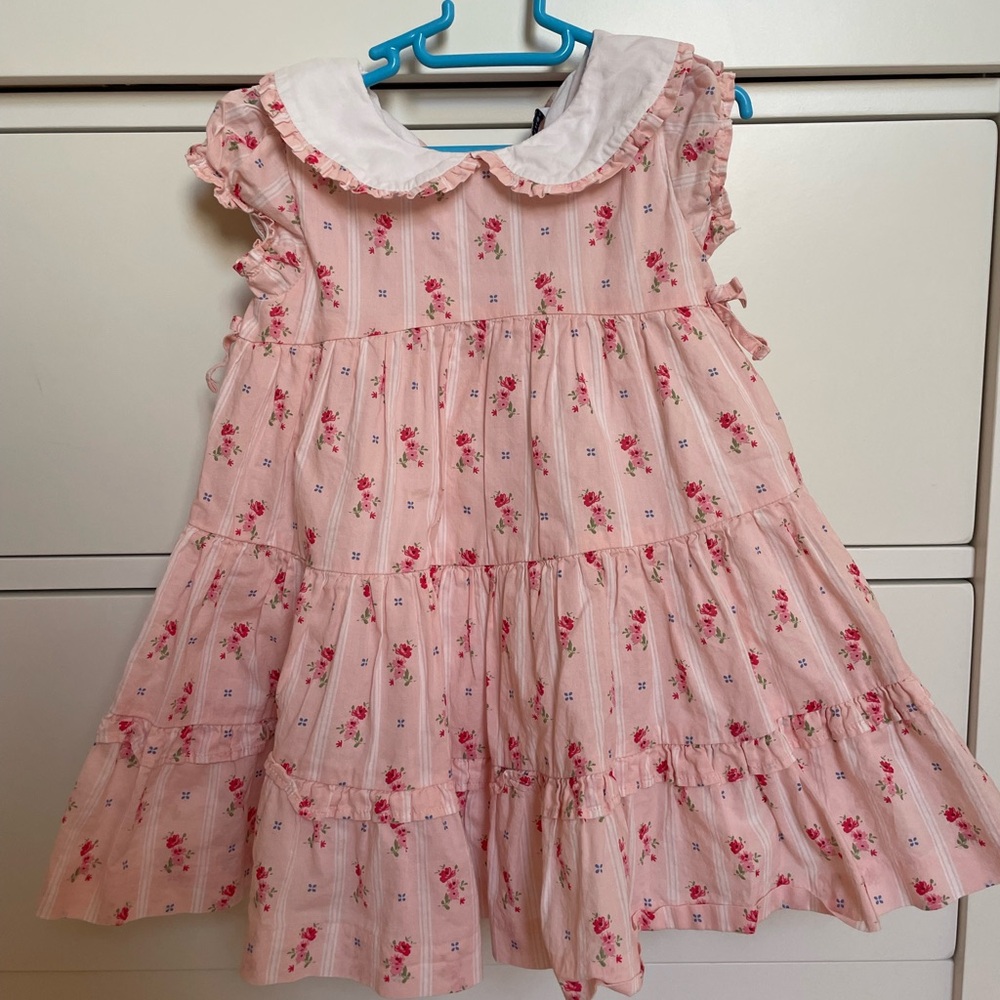 Janie and Jack baby ditsy floral pink collared dress-18-24M